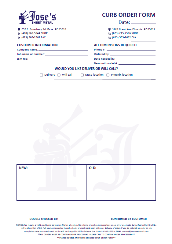 Curb Order Form